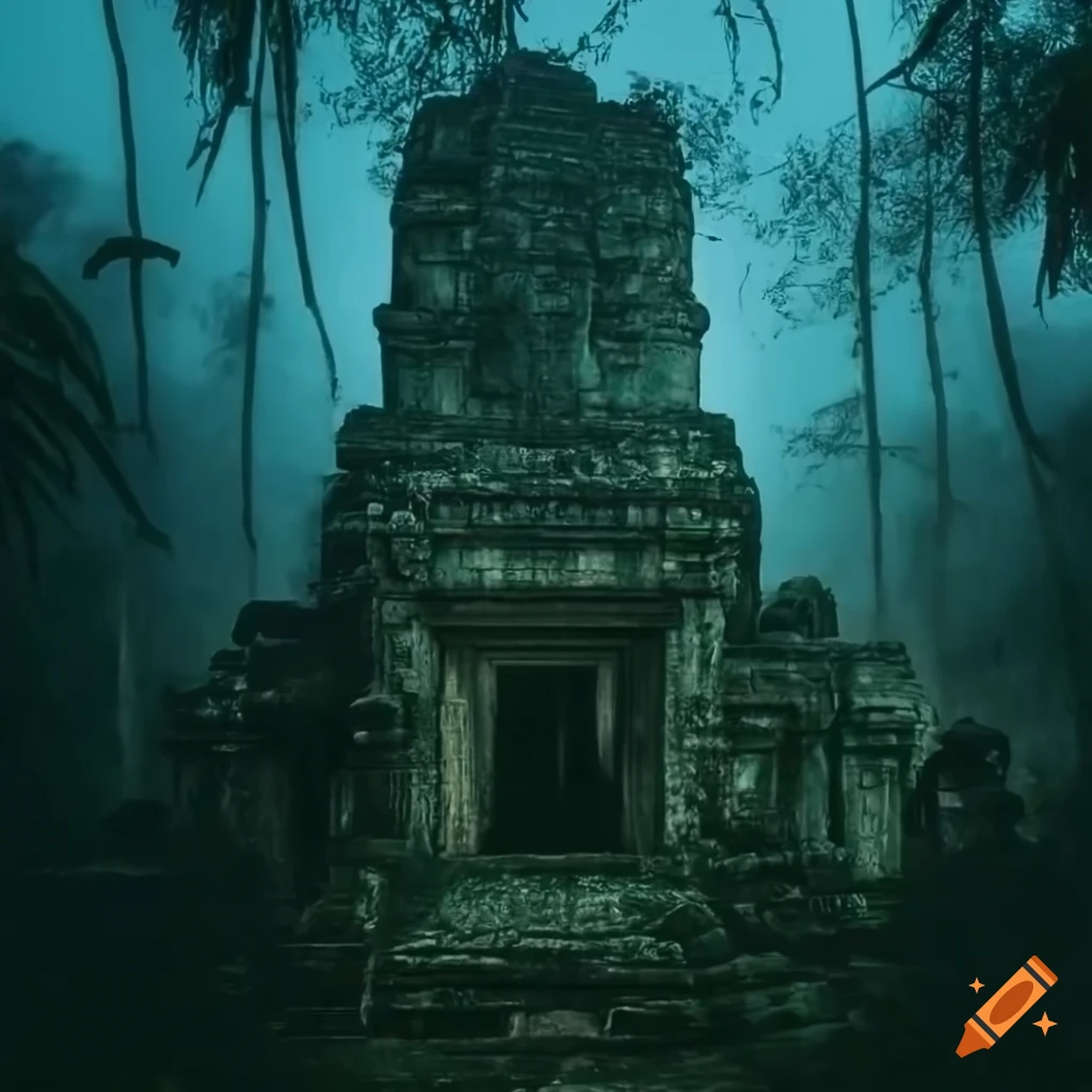 Image of a mysterious ruined shrine in a jungle on Craiyon