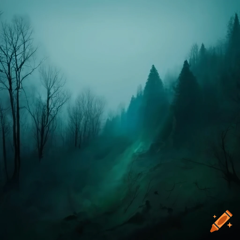 Eerie view of a haunted hill surrounded by trees