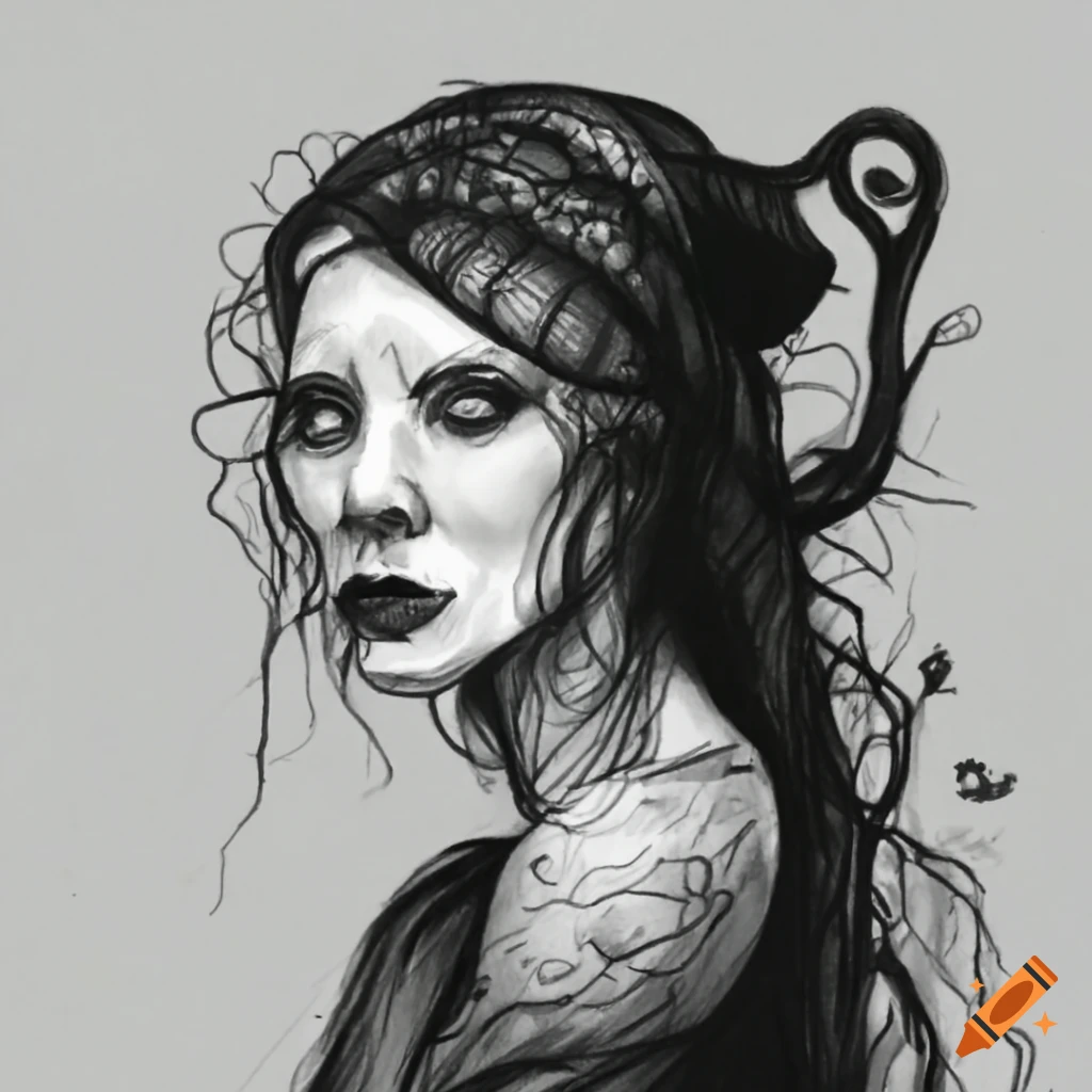 Sketch of a gothic character named lilith vess on craiyon