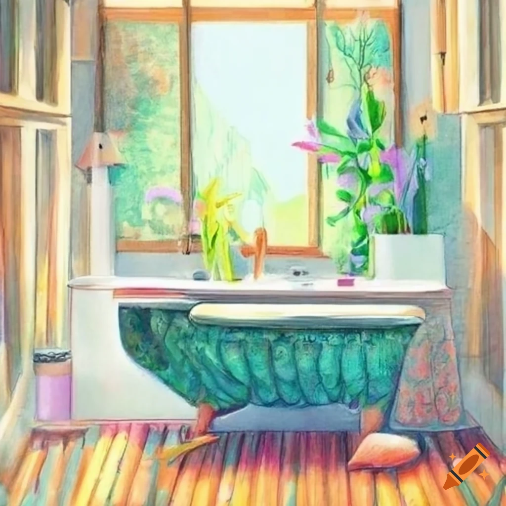 Colored pencil drawing of an elegant bathroom on Craiyon