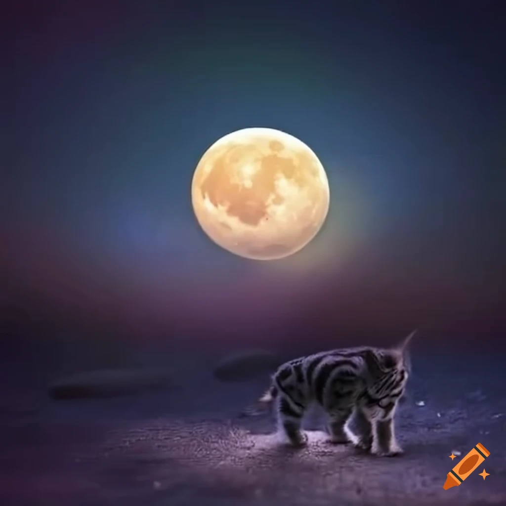 Adorable cat sleeping on the moon