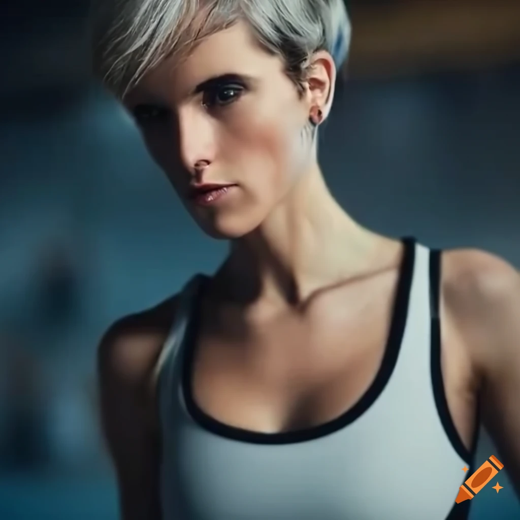 representation of a futuristic woman with short hair and athletic figure