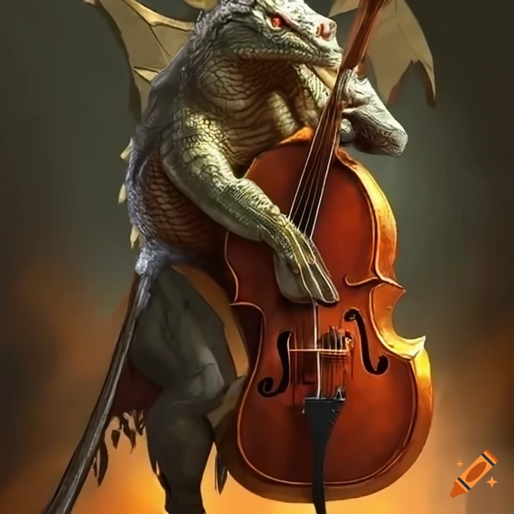 dragonborn lizard playing the cello
