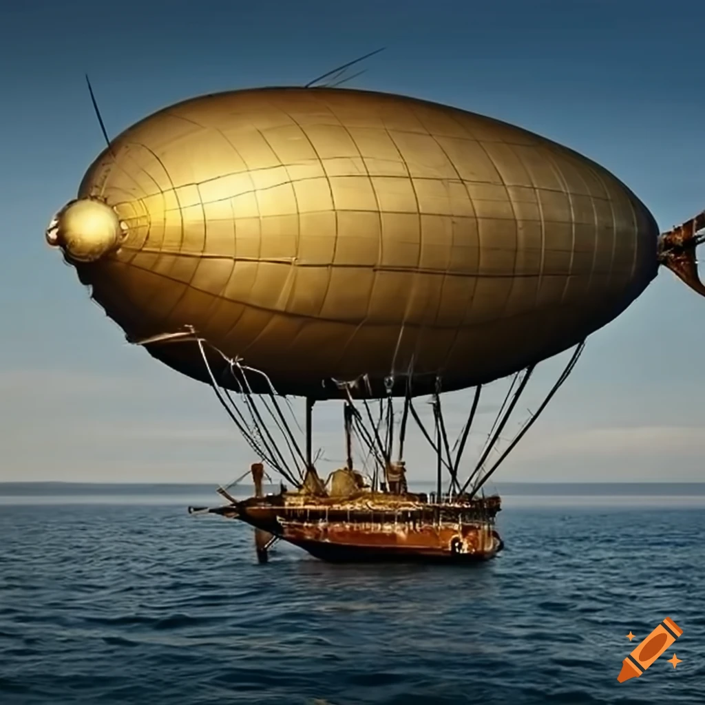 steampunk airship with stainless steel propellers