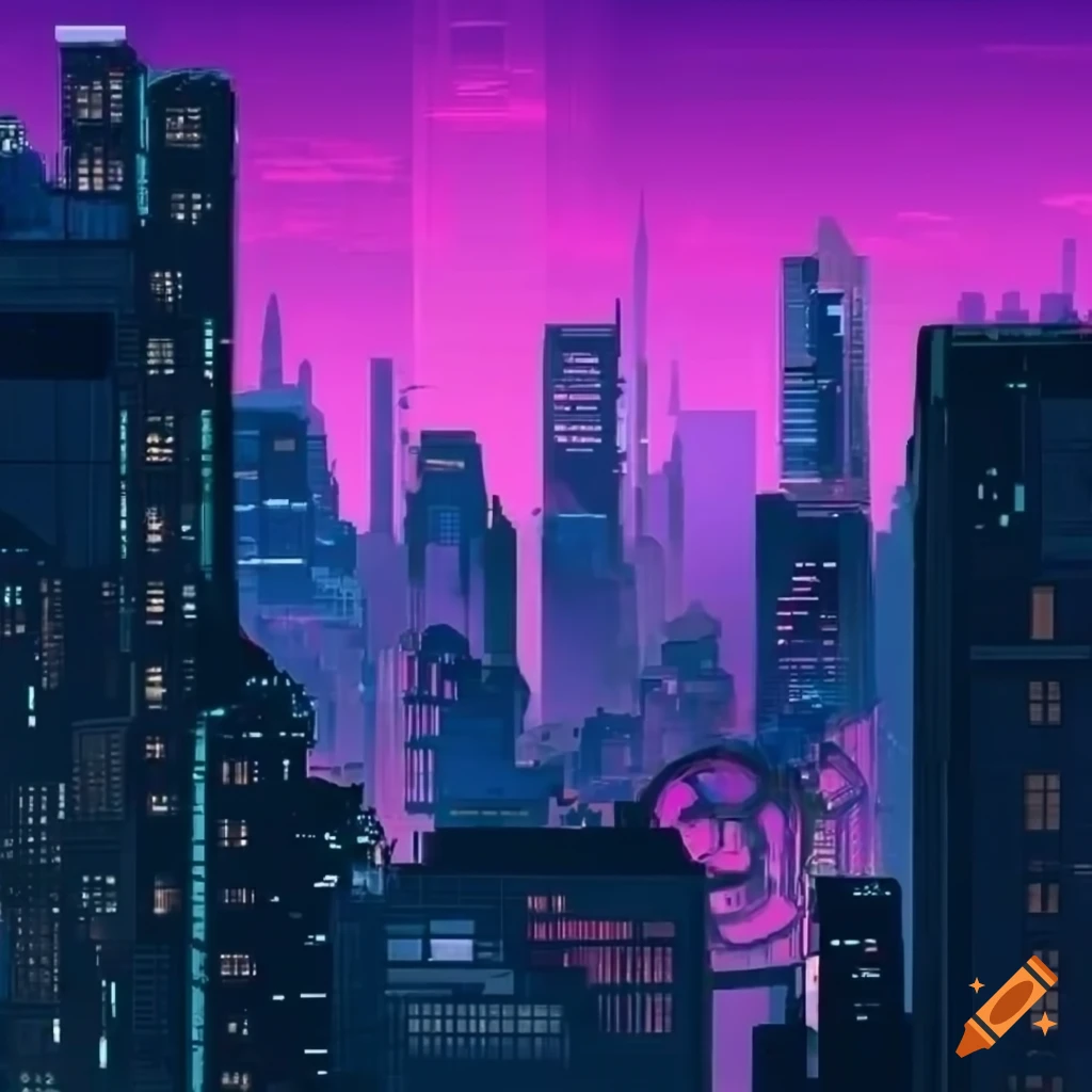 cyberpunk city background for a video game