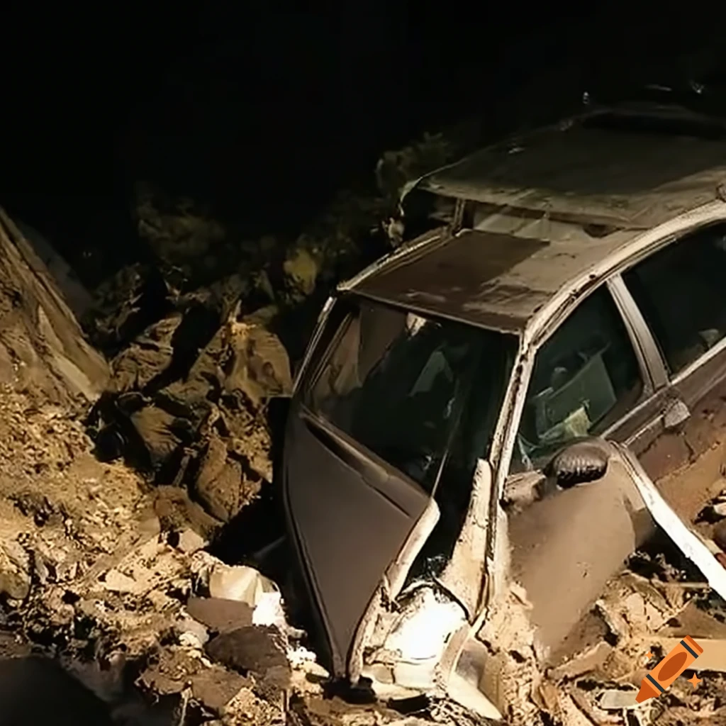 car buried by a landslide