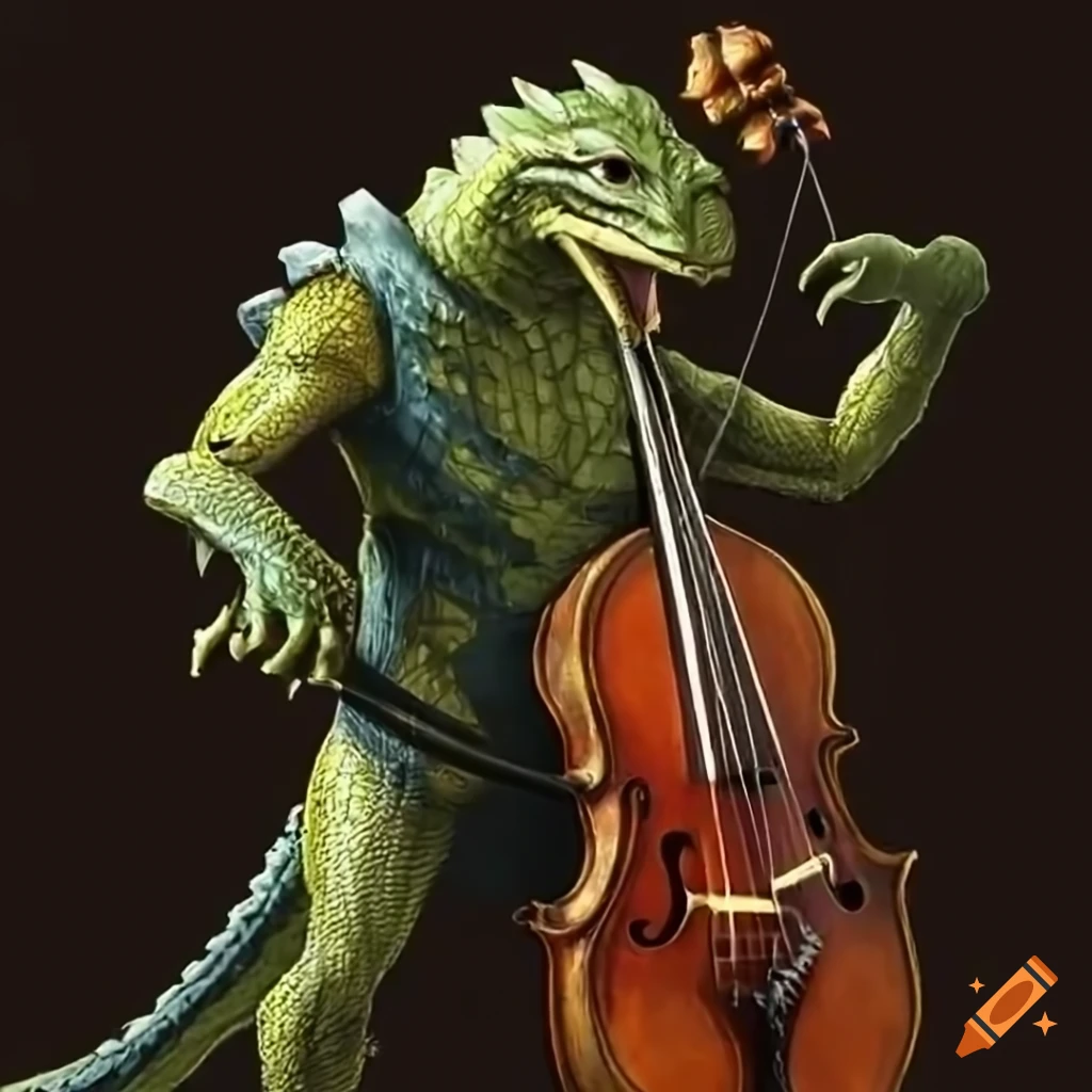 dragonborn lizard playing the cello
