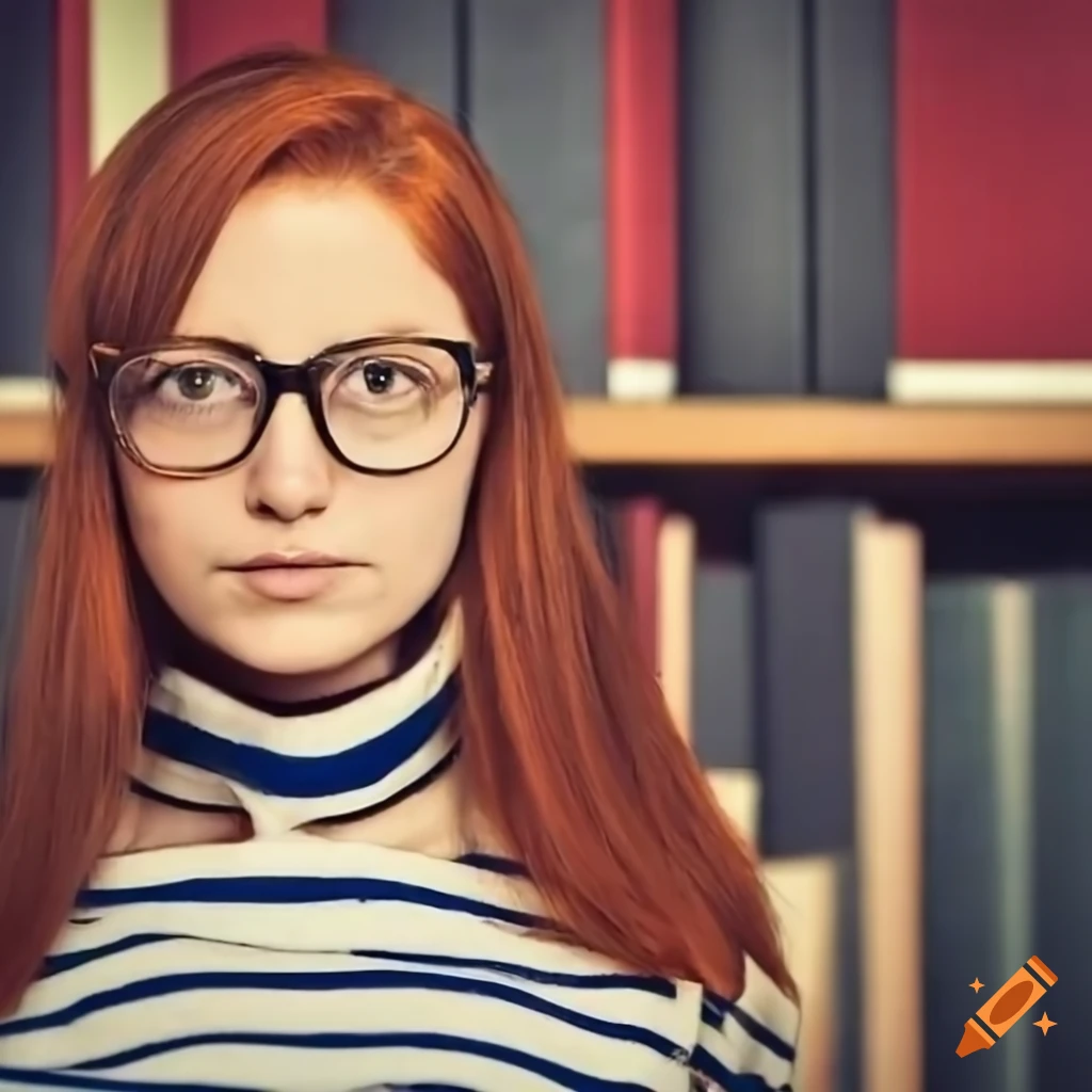 portrait of a young female writer with red hair and glasses