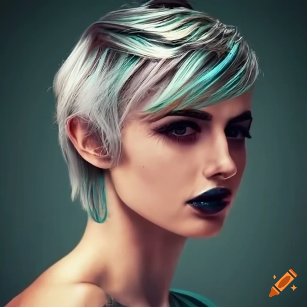 Character design of a futuristic woman with short hair on Craiyon