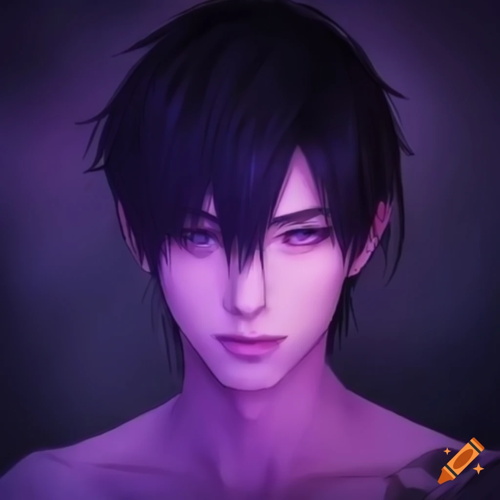 Anime Style Illustration Of A Handsome Man With Black Hair And Purple Eyes 4776