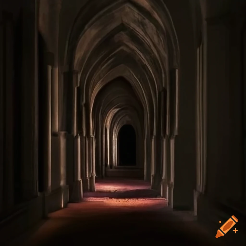 eerie hallway in a dark castle