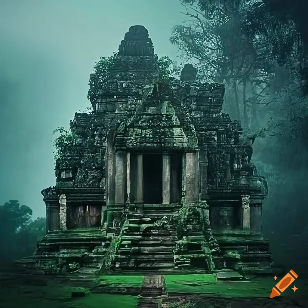 Image of a mysterious ruined shrine in a jungle on Craiyon