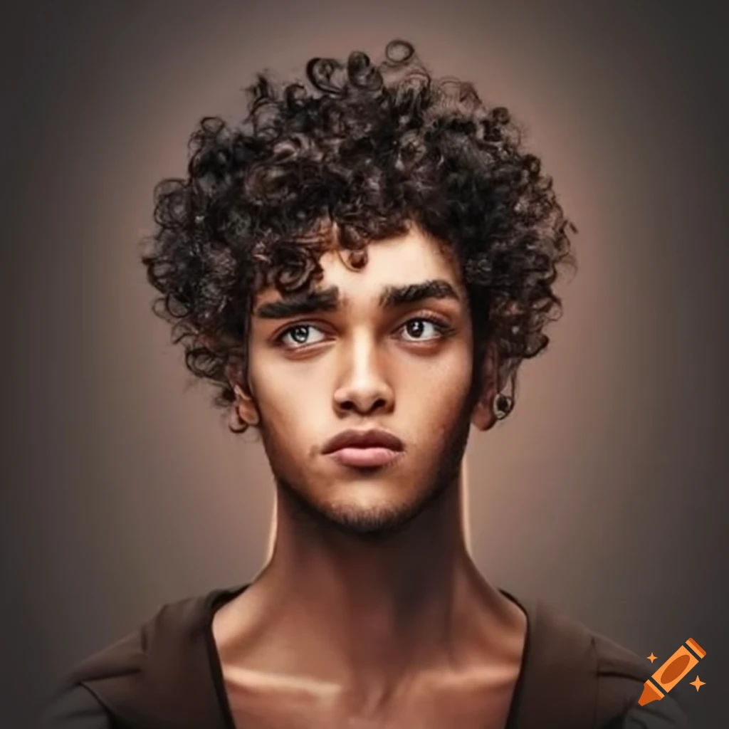 Portrait of a brown man with curly hair on Craiyon