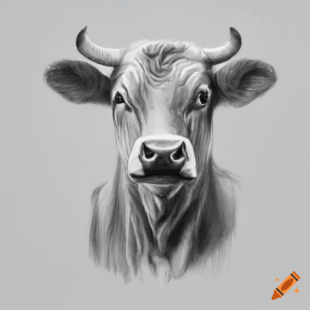Realistic pencil drawing of a cow