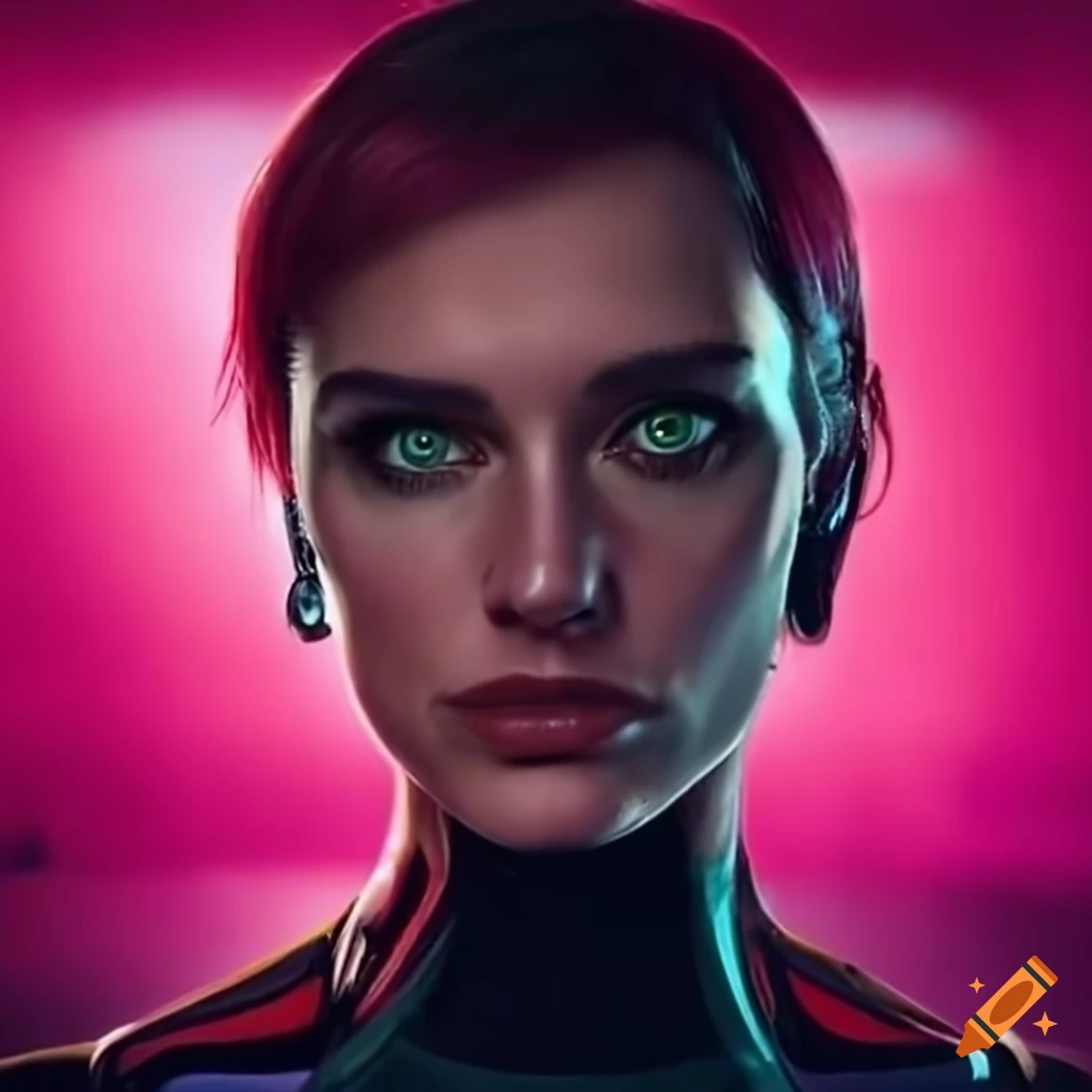 Portrait Of A Woman With Short Pink Hair And Green Eyes portrait-of-a-woman-with-short-pink-hair-and-green-eyes