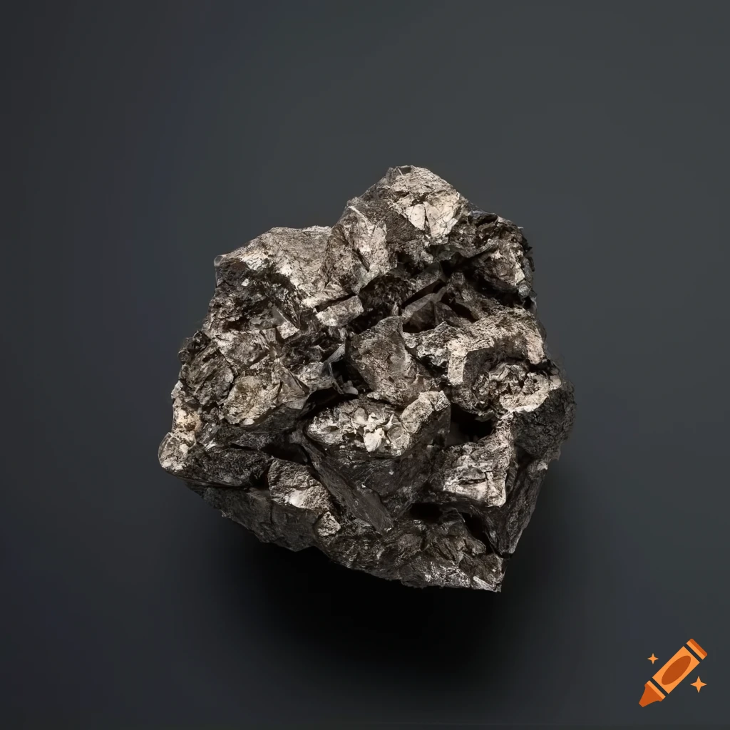 abstract floating metal ore chunk on gray background