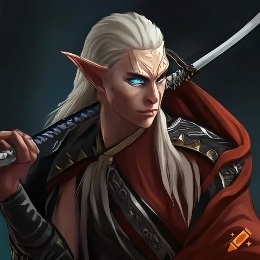 image of a powerful male elf with a katana