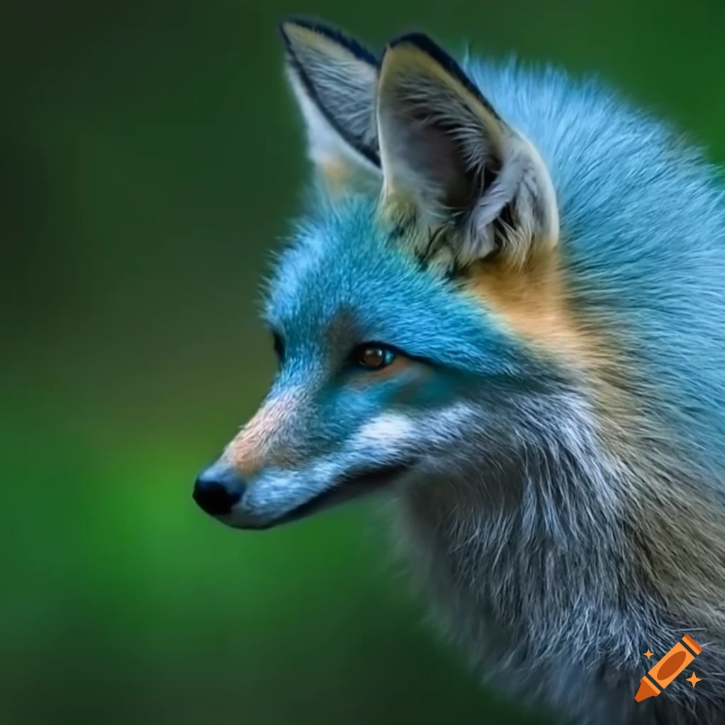 Blue fox with rainbow colors