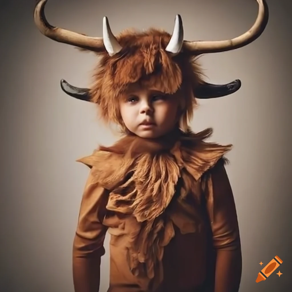 Child in a adorable boar costume with horns