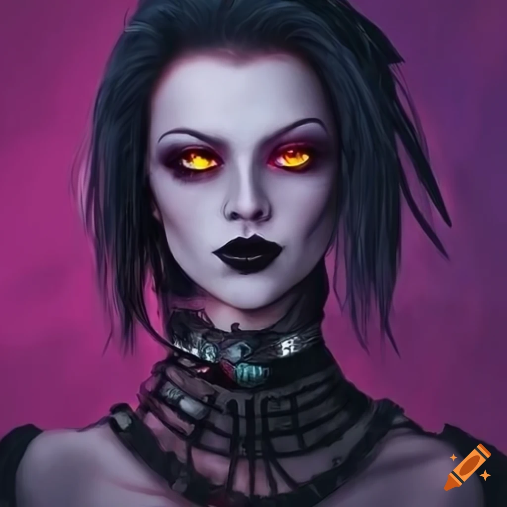 portrait of a cyberpunk goth vampire with black eyes