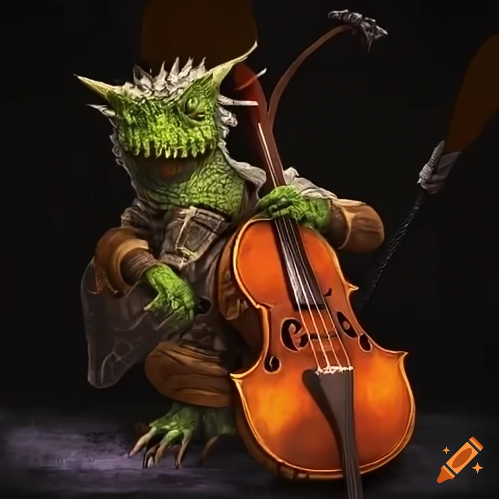 dragonborn lizard playing the cello