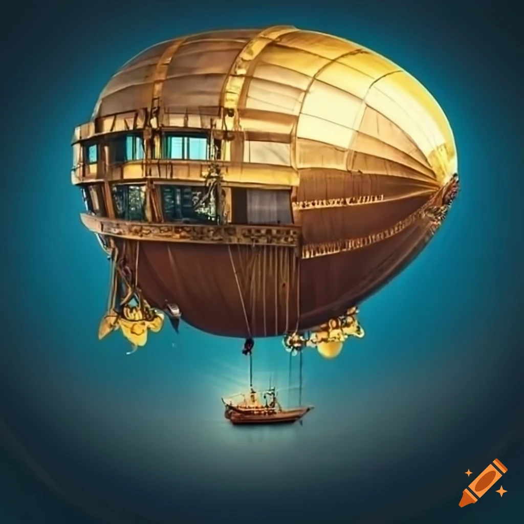 image of a steampunk airship with a golden gondola