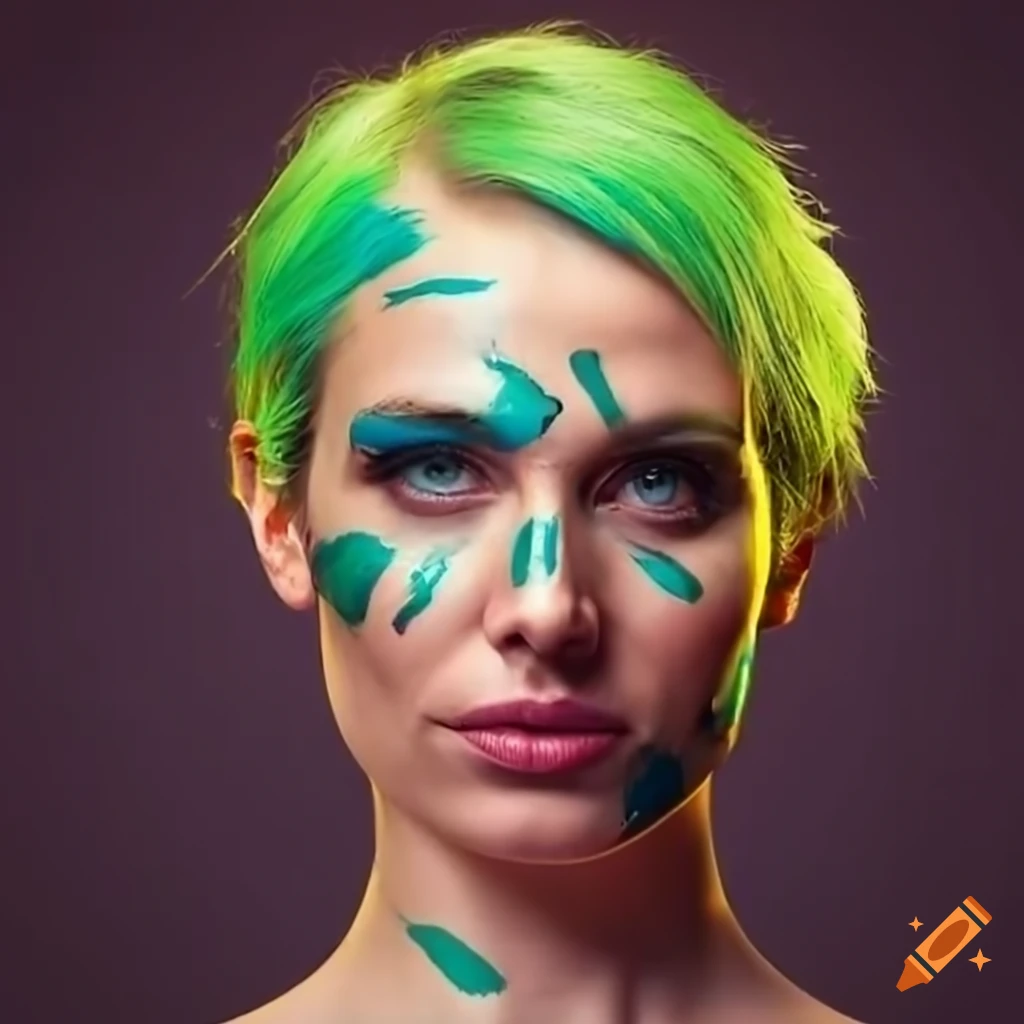 Character Design Of A Futuristic Woman With Green Hair And Green Eyes On Craiyon 7121