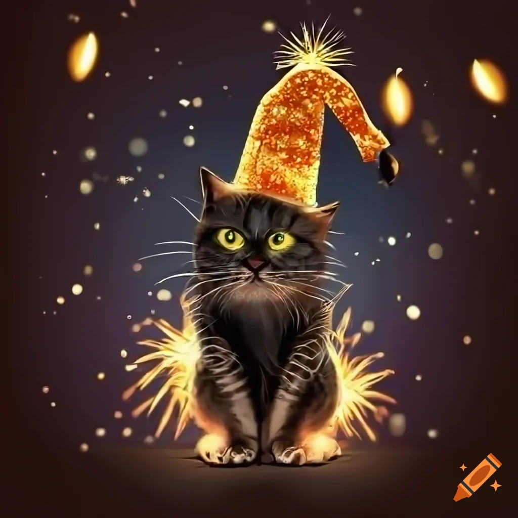 Black and gold cat illustration for new year's celebration on Craiyon