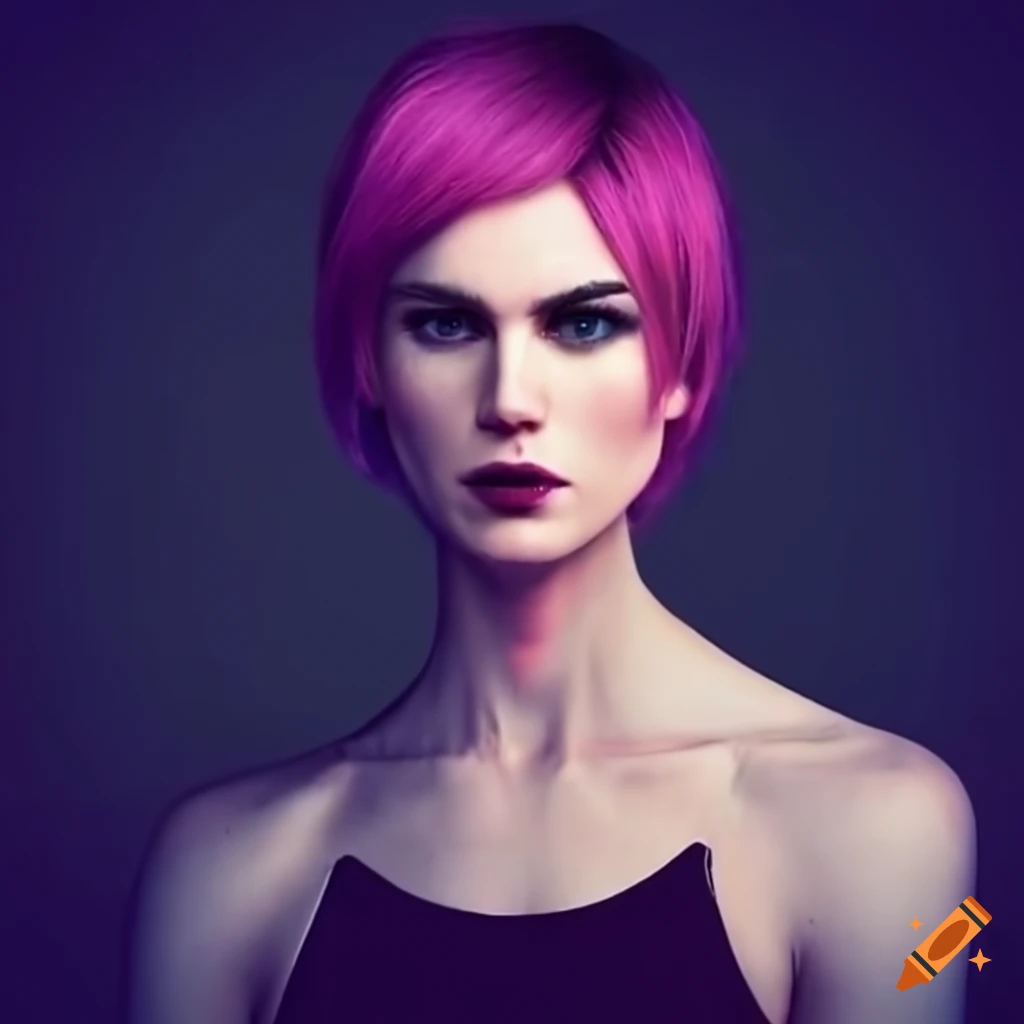 character design of a futuristic woman with short hair