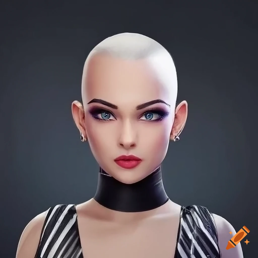 anime-style woman with shaved head in barbershop