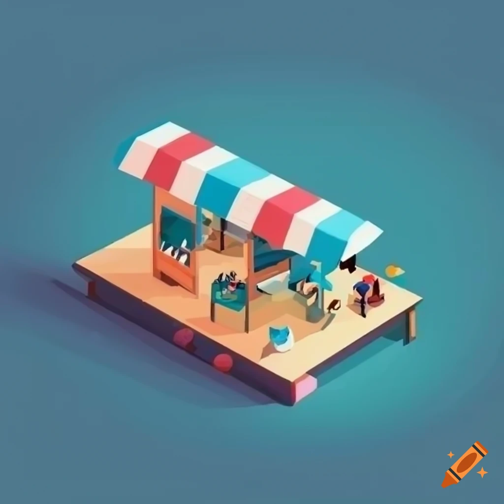 Painting of a coastal pop up shop near the beach on craiyon
