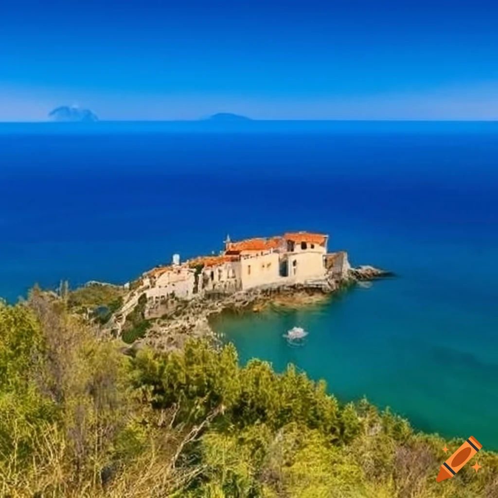 Mediterranean-inspired landscape with buildings