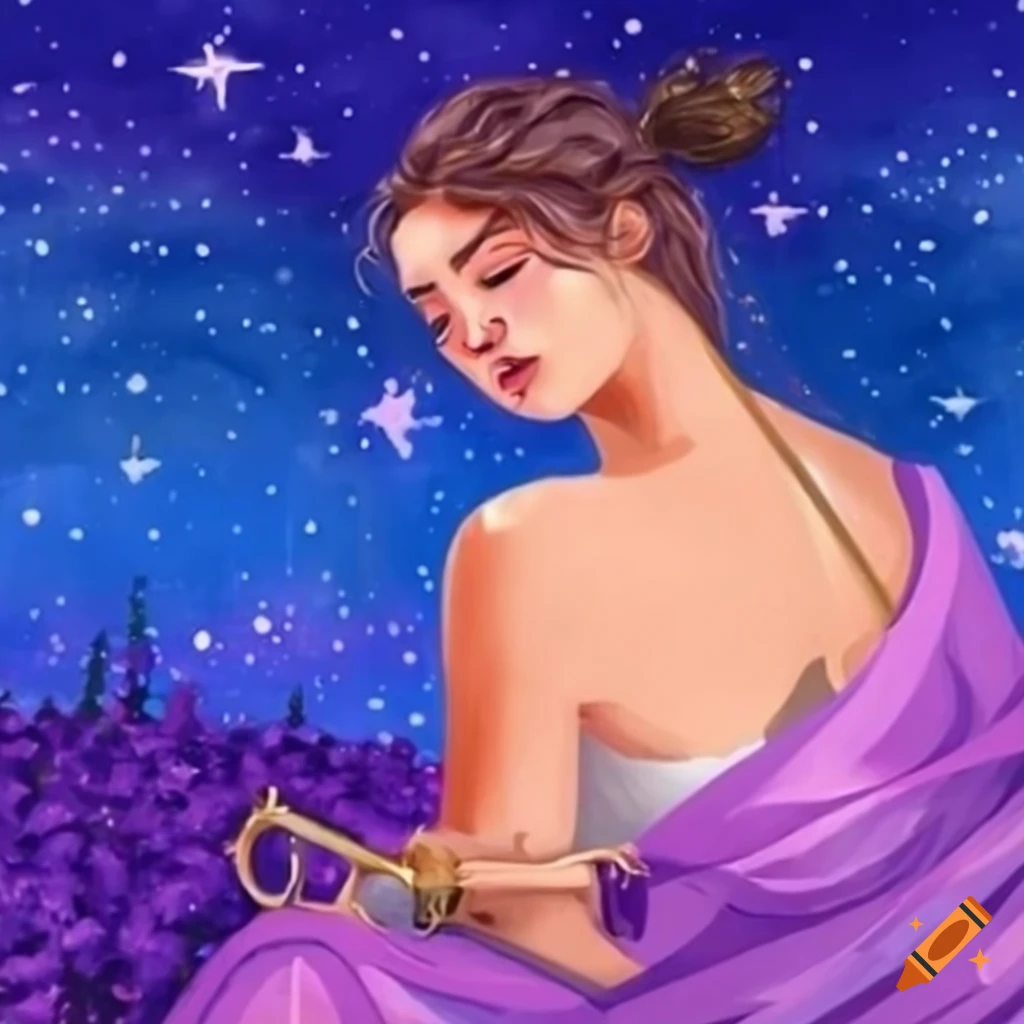 dreamy artwork of a girl with a golden key under a starlit sky