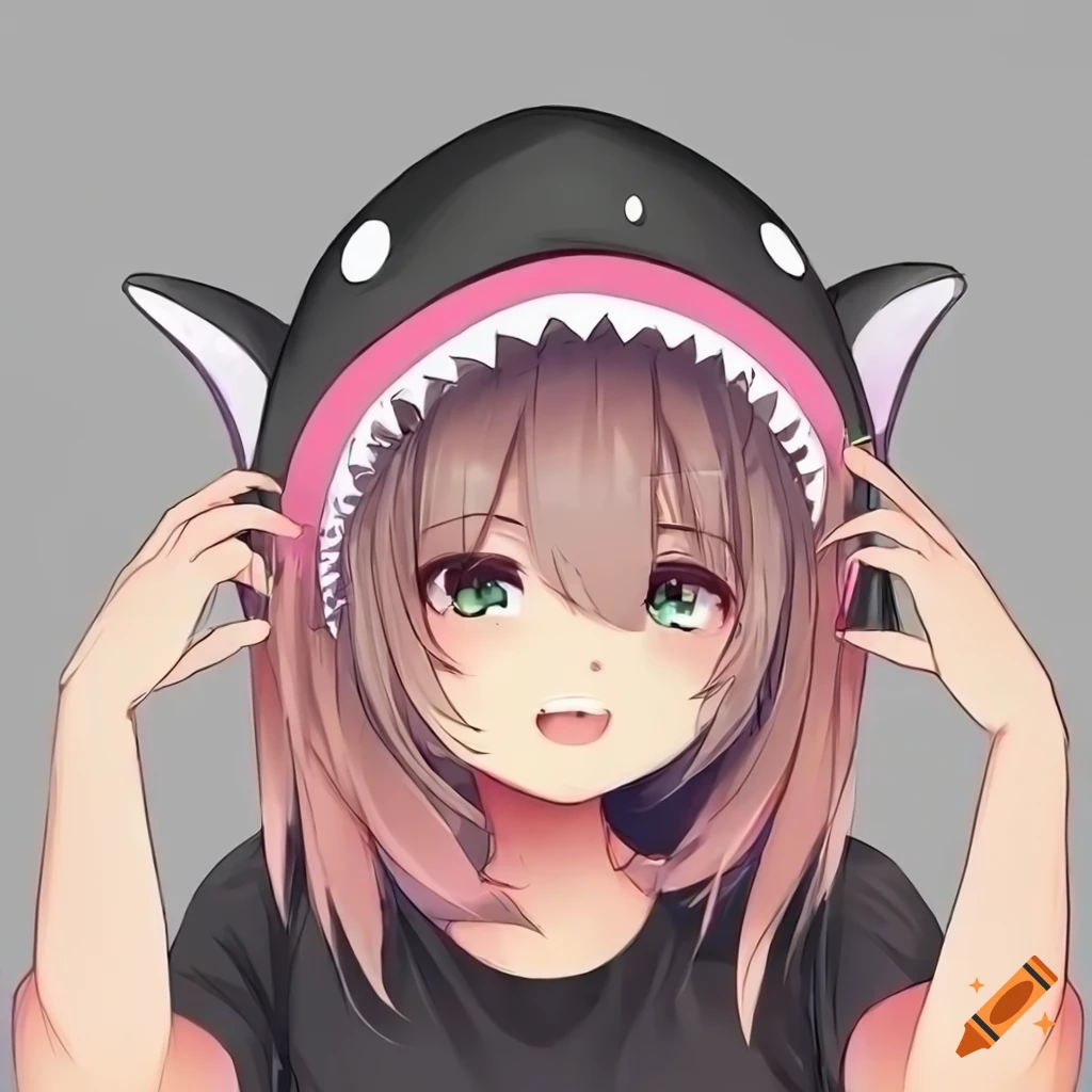 Anime character in a shark hoodie on Craiyon
