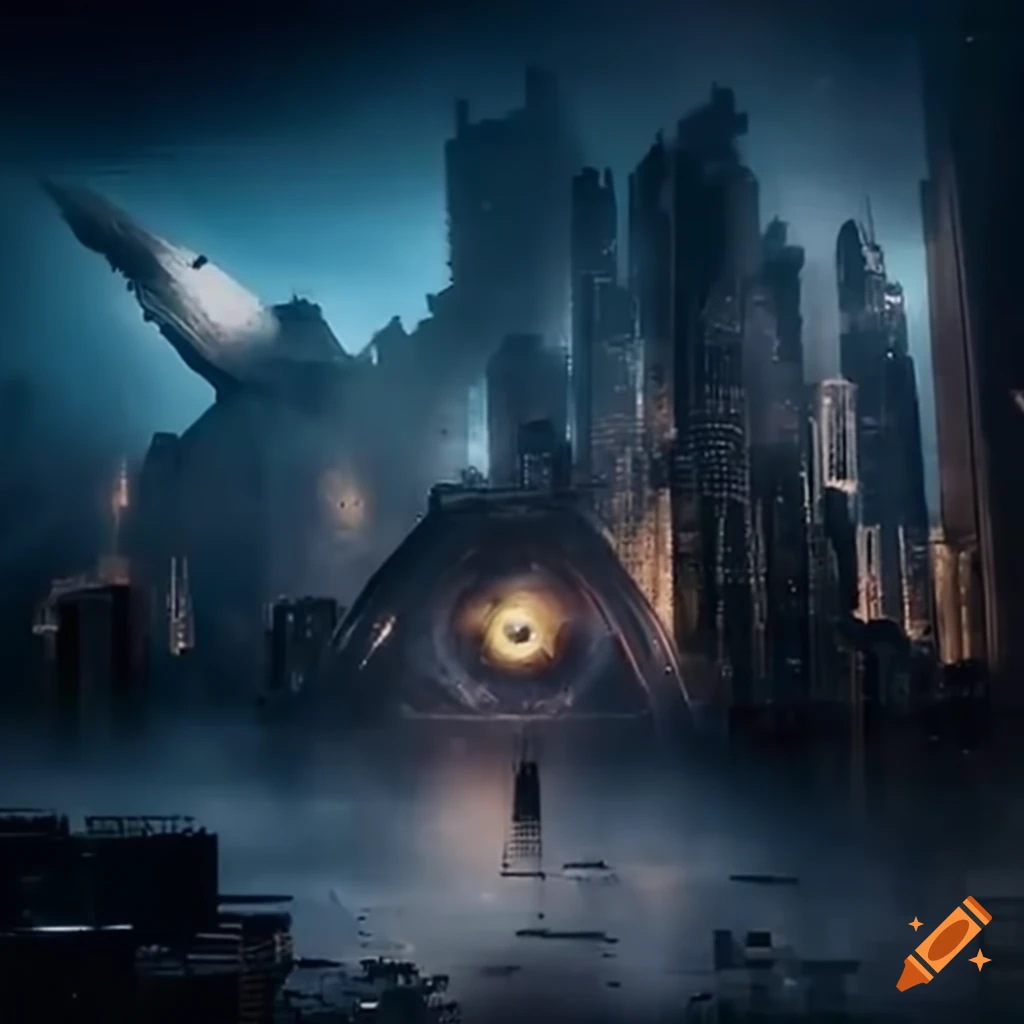 image of an alien spaceship destroying a city
