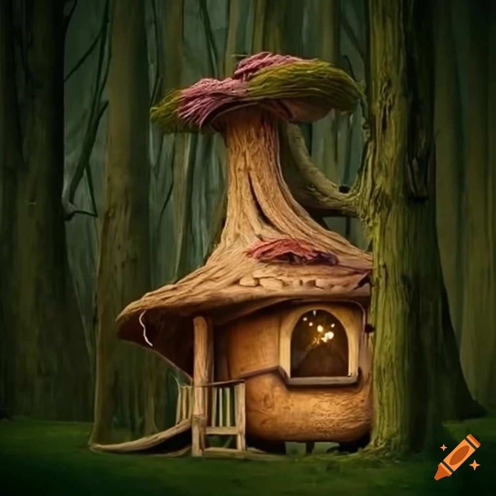treehouse in the branches of a tall tree