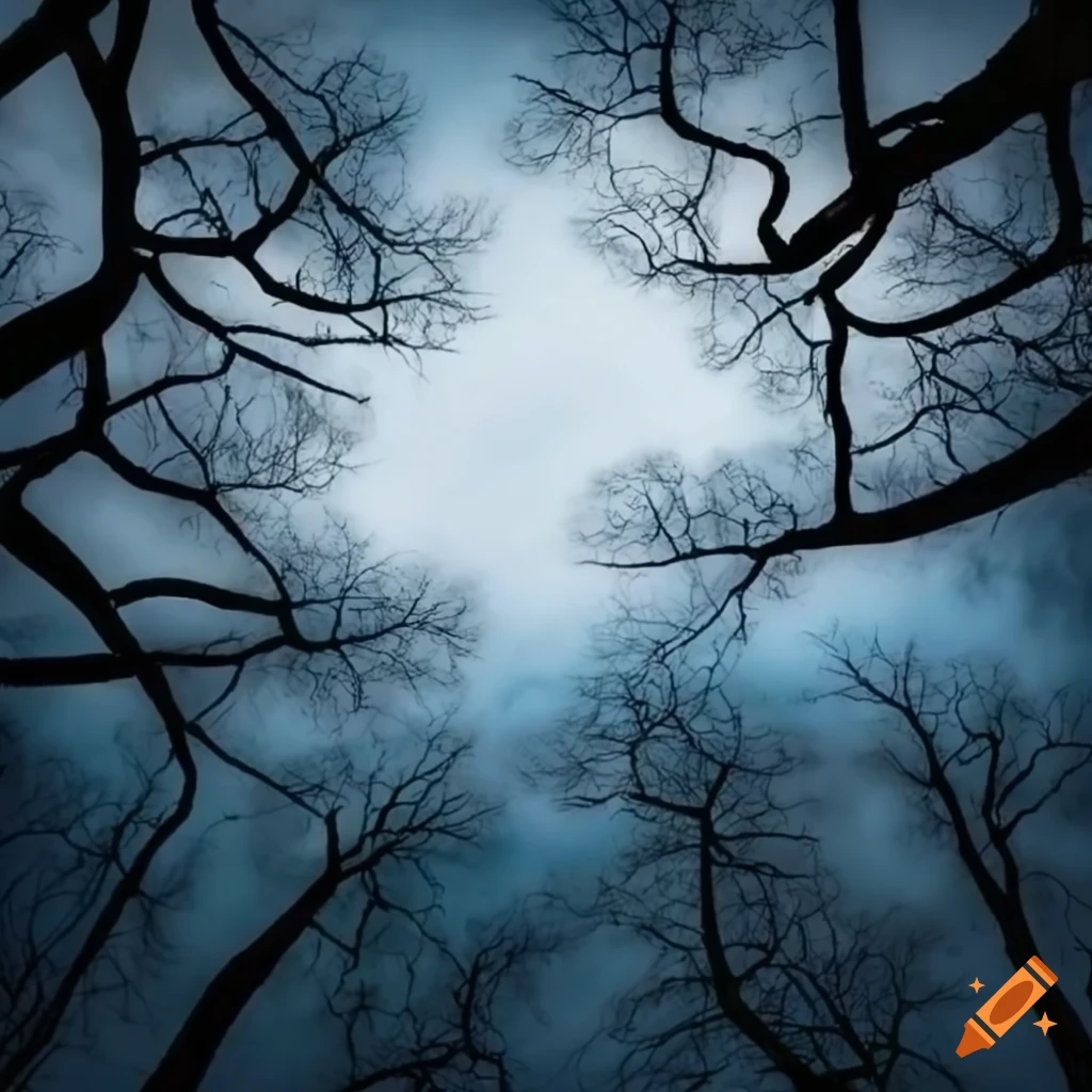 view of sky through tree branches