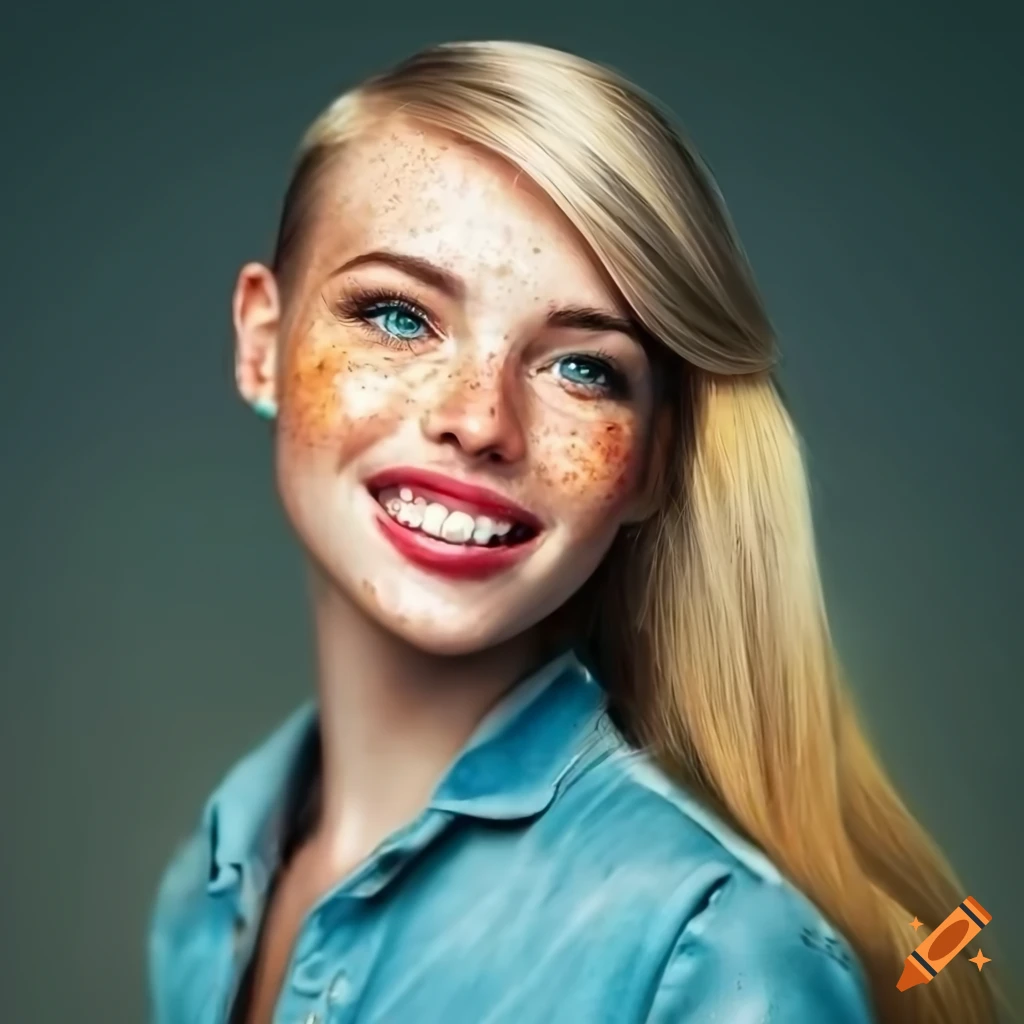 portrait of a beautiful young woman with freckles and blonde hair