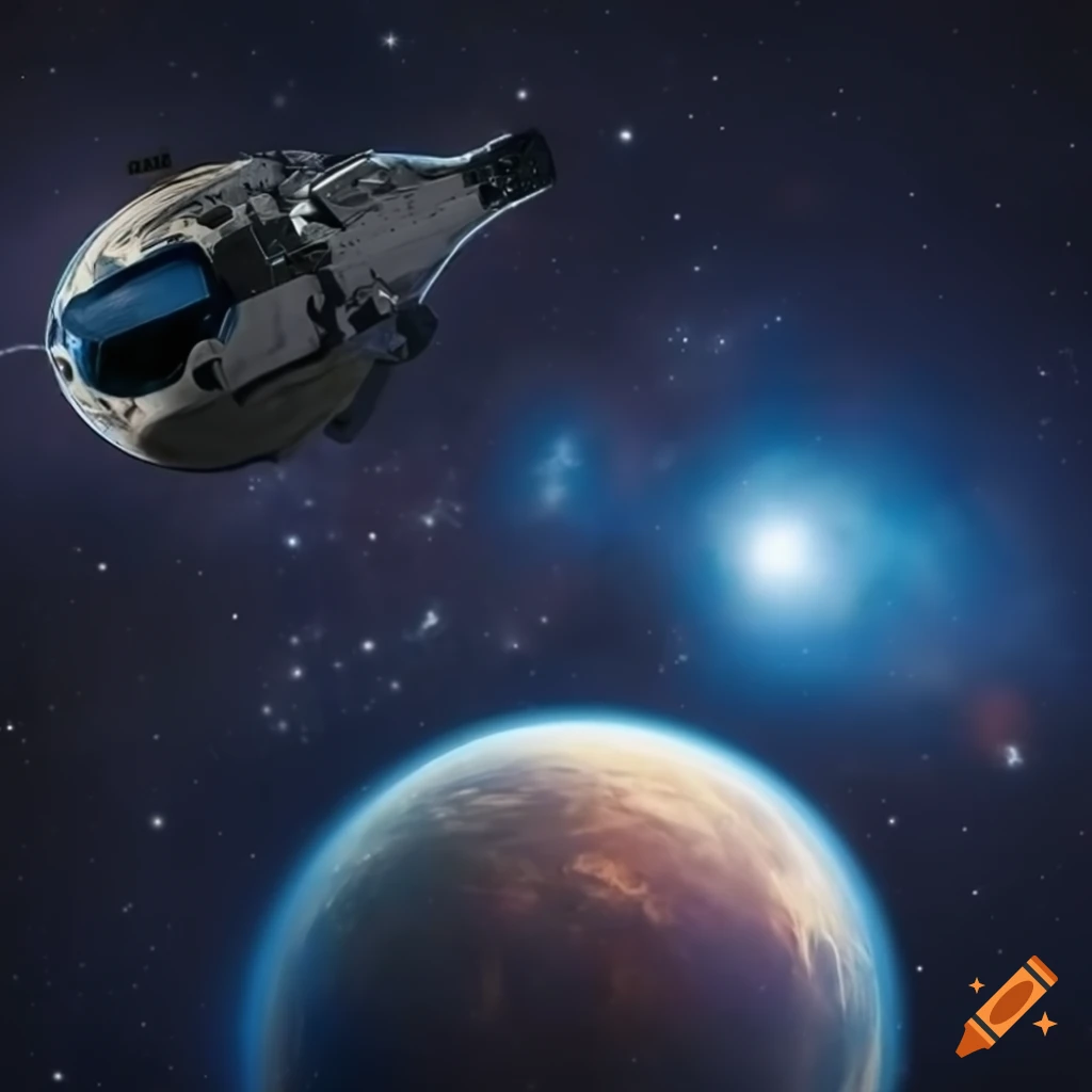 Image Of A Spaceship In Orbit Around A Planet With A Man And Woman On 