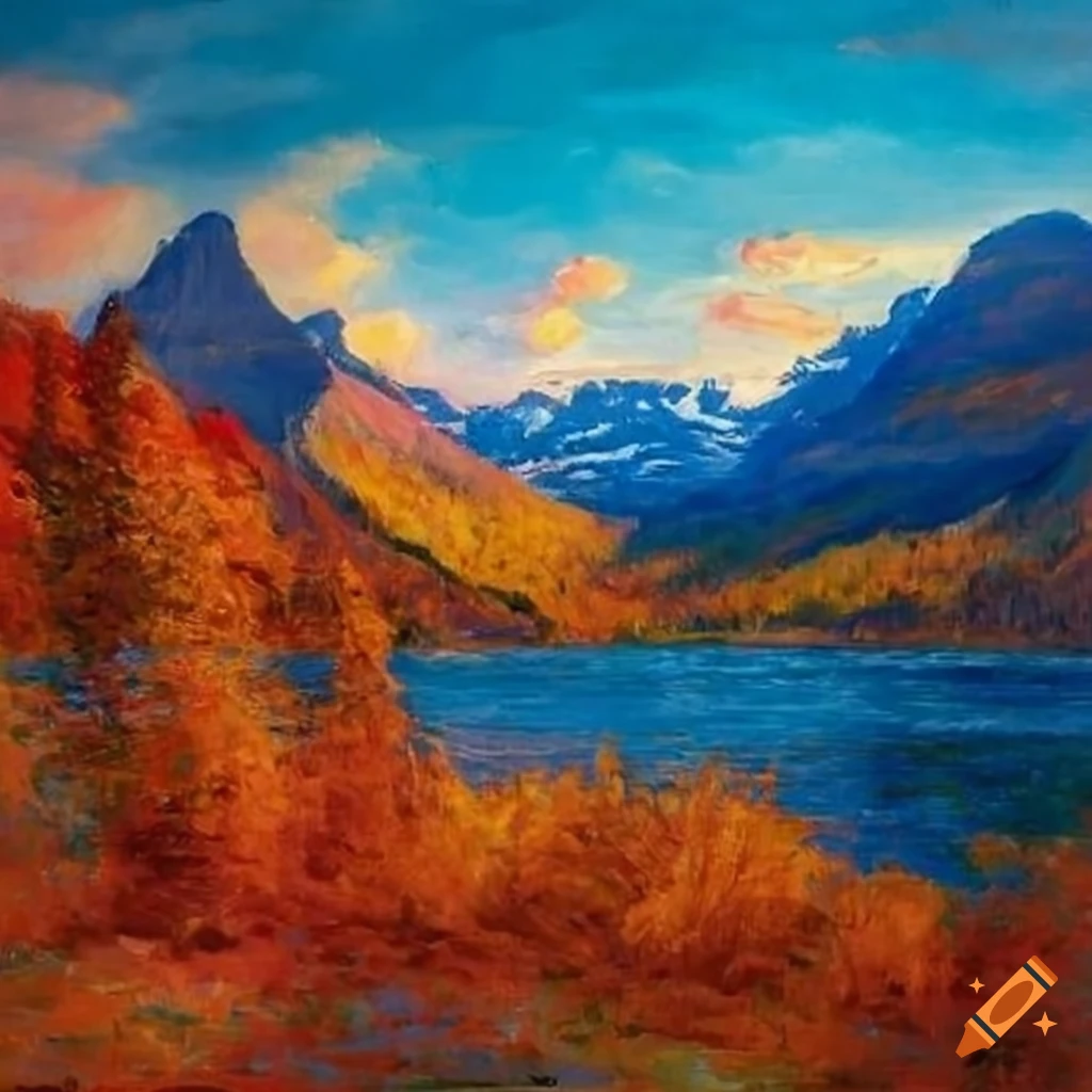 Sunset at glacier national park in fall on Craiyon