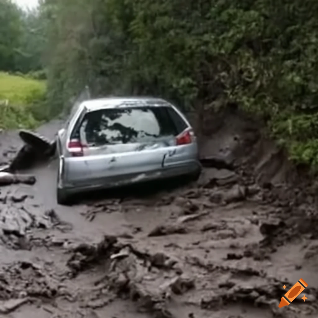 car buried by a landslide