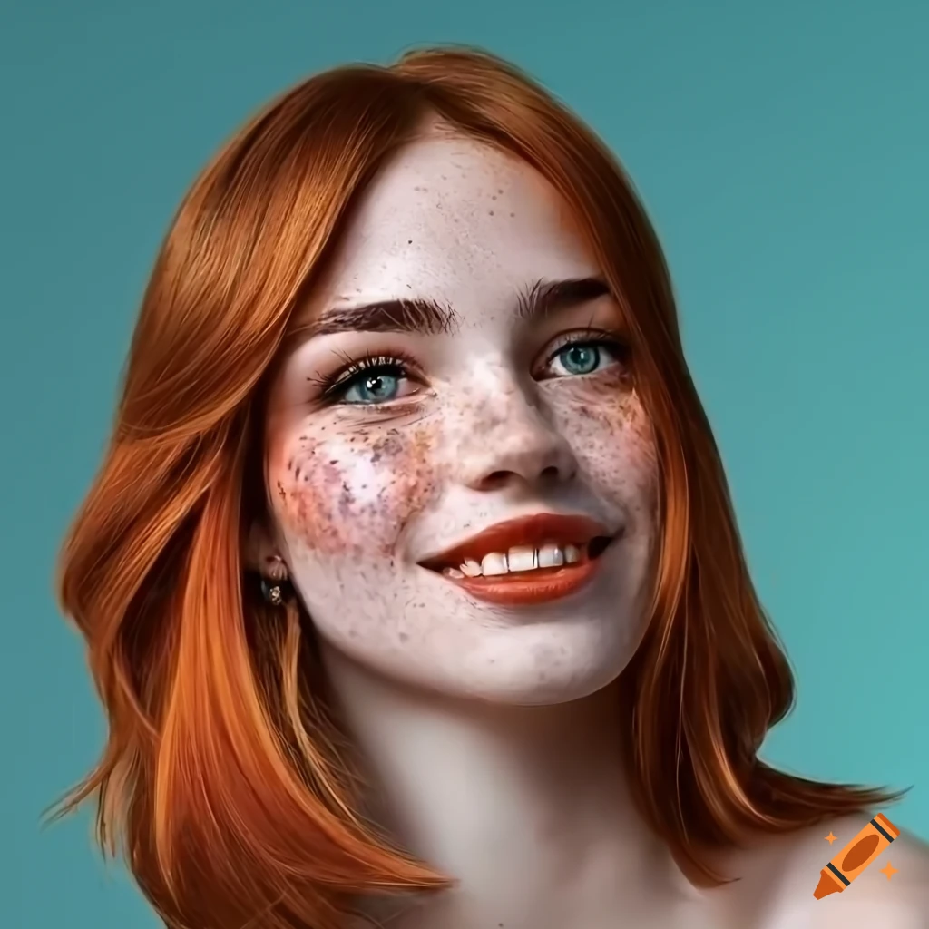 Portrait of a young woman with freckles and dark hair on Craiyon