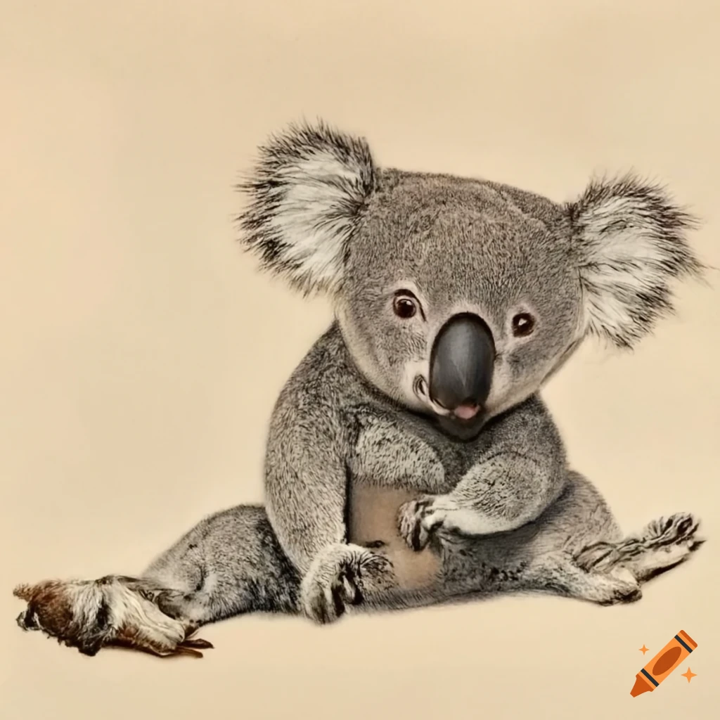 Drawing of a koala wearing an australian cork hat on Craiyon