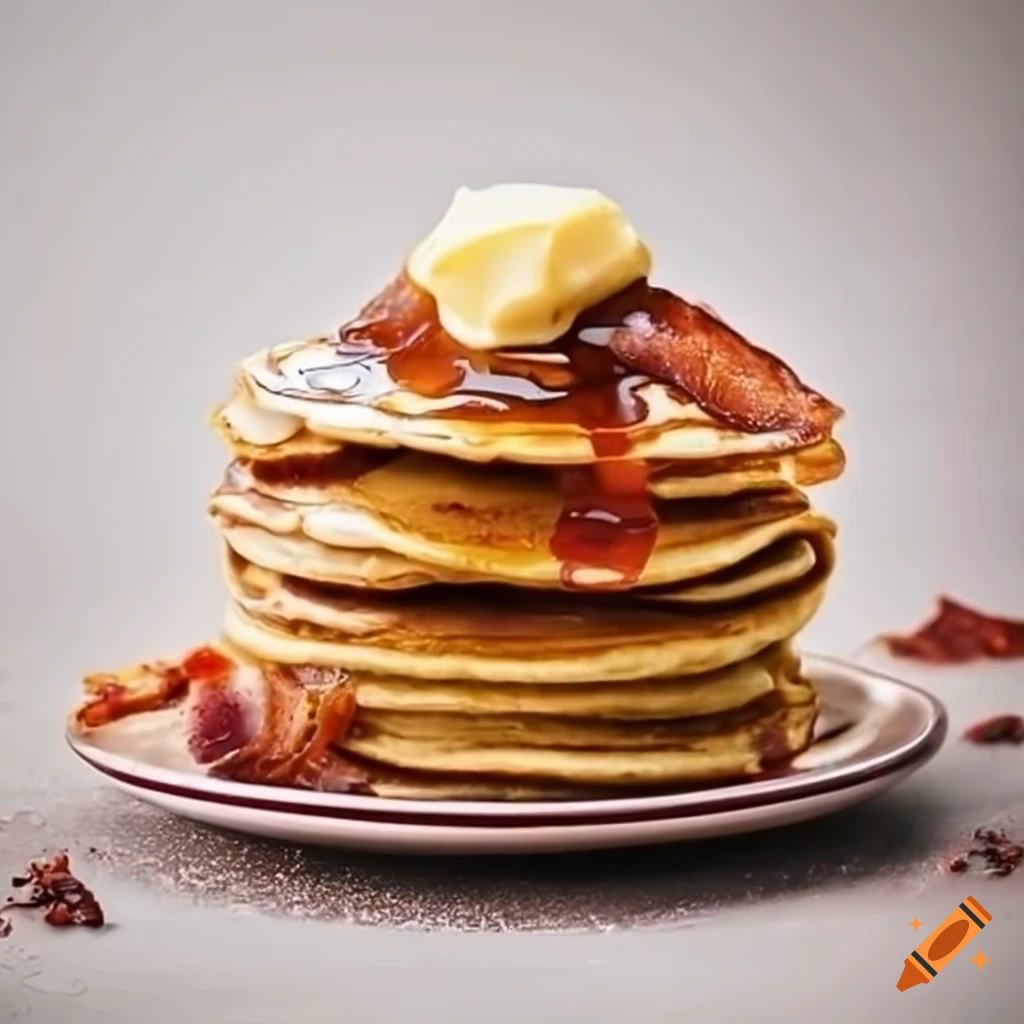 Pancakes with bacon and butter on Craiyon