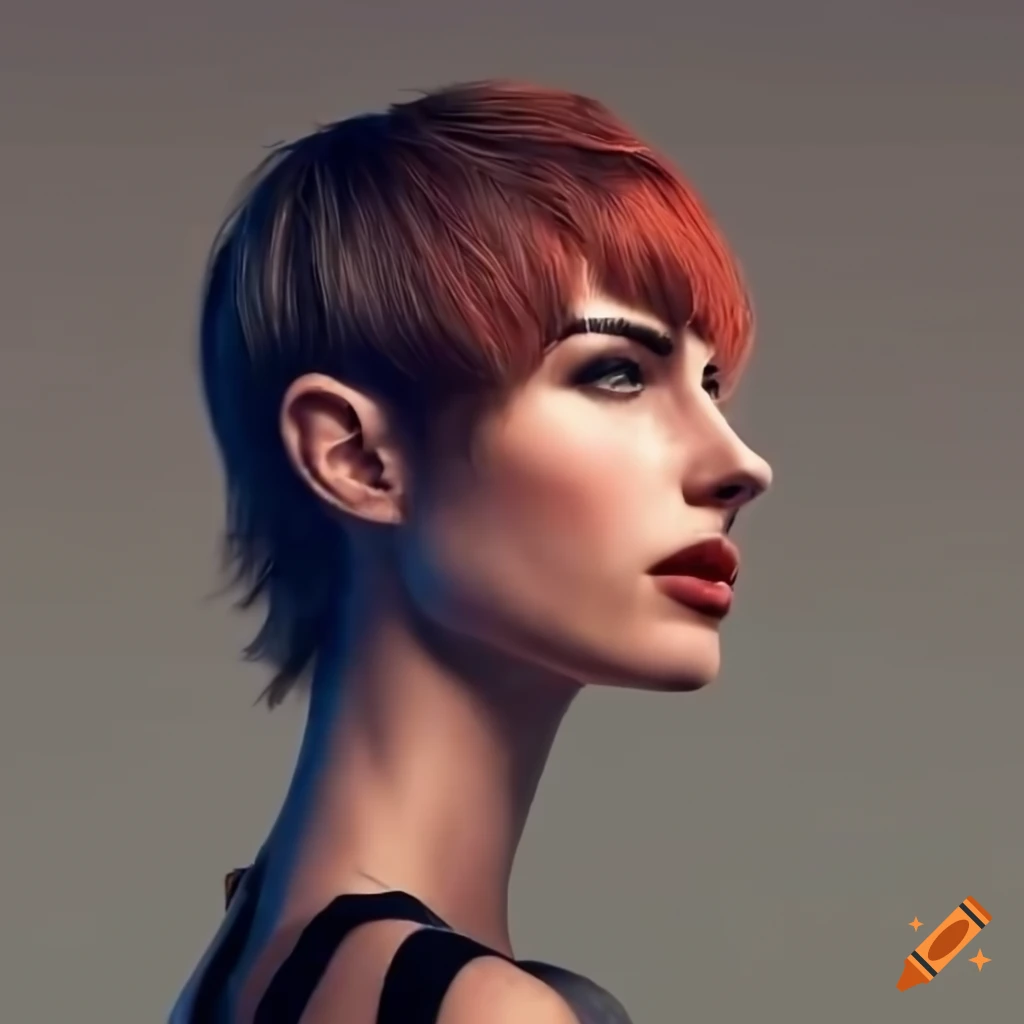 portrait of a futuristic woman with short hair and athletic attire