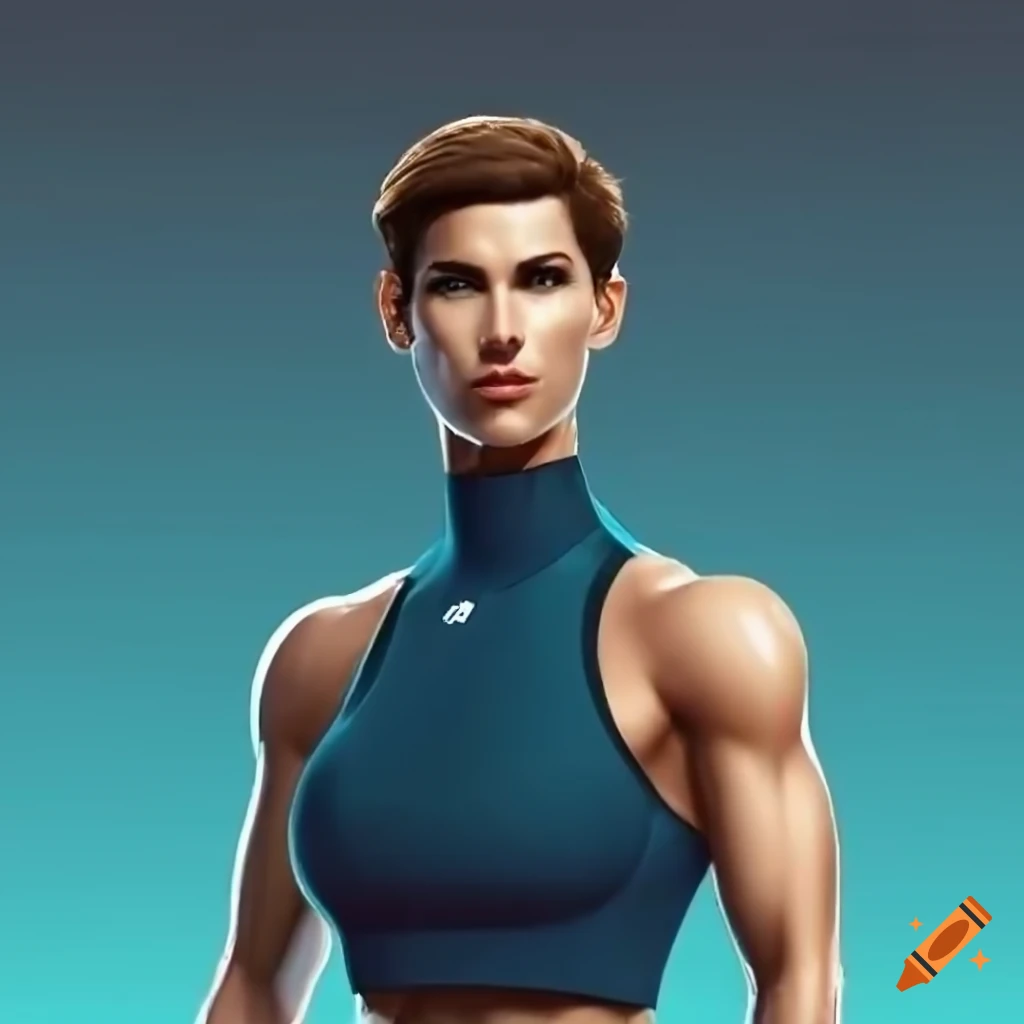 Futuristic woman with short hair in gym clothes on Craiyon