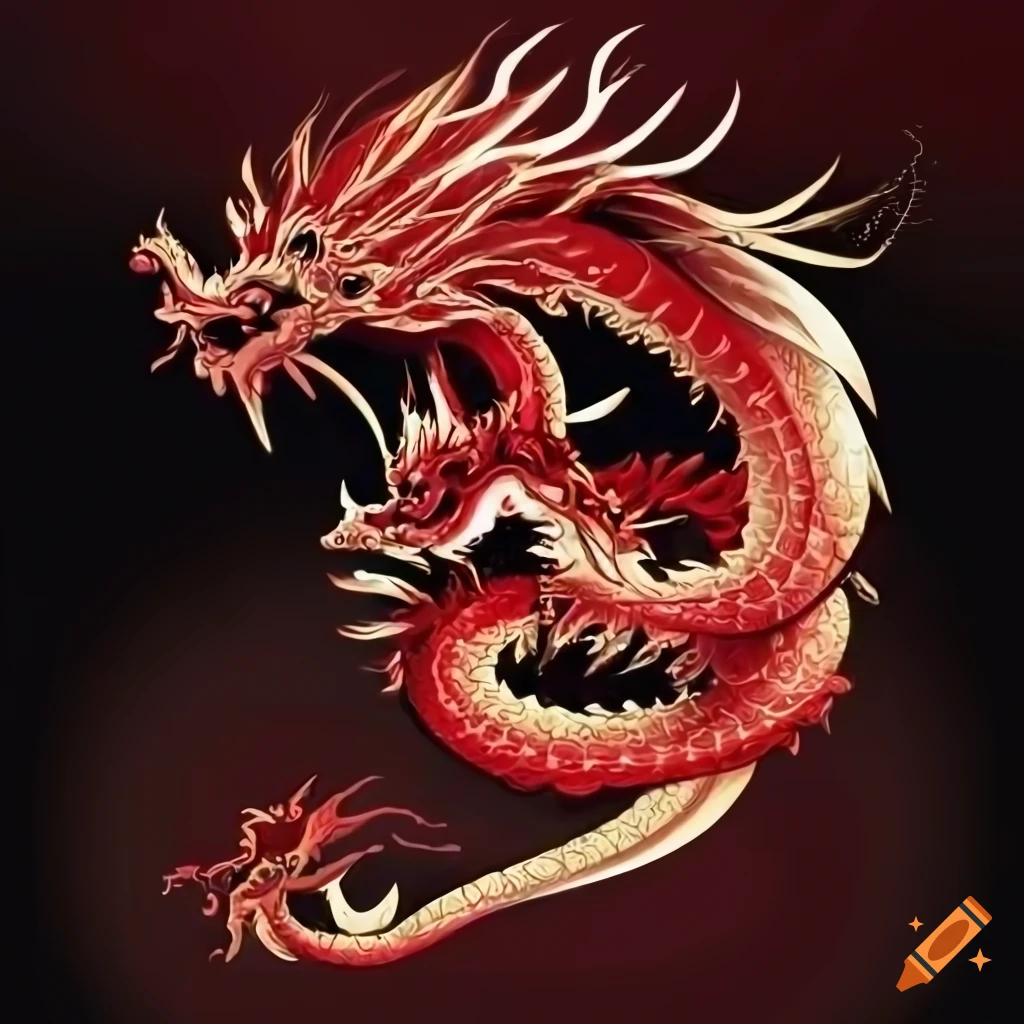 Illustration of a black and red chinese dragon