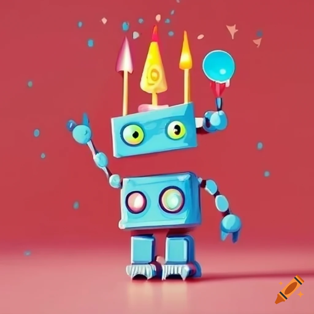 birthday card featuring cute robots