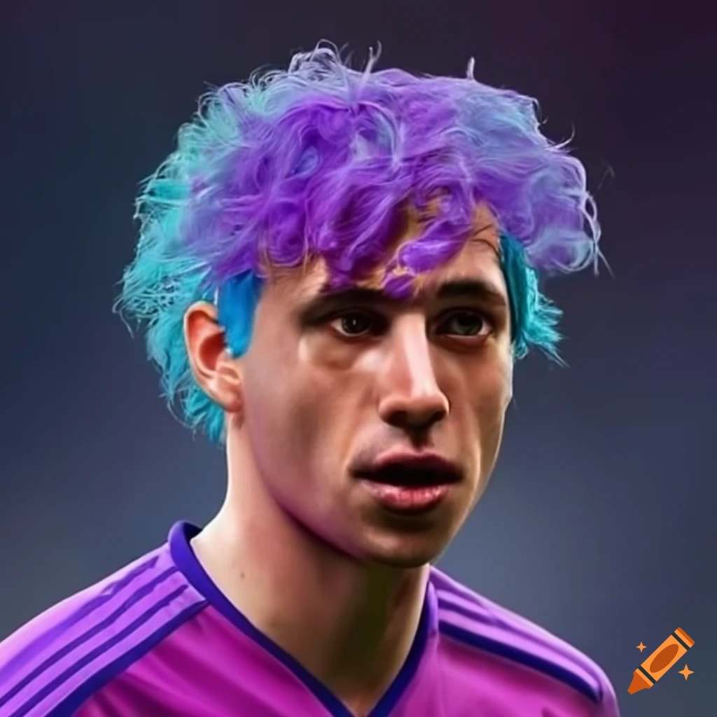 Spanish Soccer Player With Blue Hair In Purple Jersey On Craiyon Spanish Soccer Player With Blue Hair In Purple Jersey On Craiyon