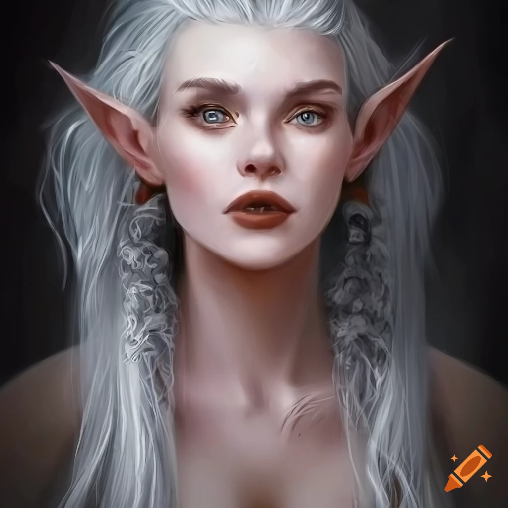 Artwork of a beautiful silver-haired elf woman on Craiyon
